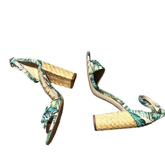 SAM EDELMAN Women's Cream & Green Leaf Print Tropical Open Toe Block Heel-Sz 8.5 - Picture 11 of 14